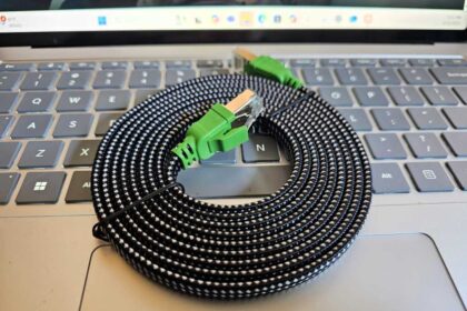 Cat8 Ethernet cable on keyboard