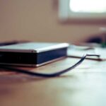 External hard drive on a table