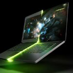 Nvidia RTX 50 Series gaming laptop with Cyberpunk on screen promo